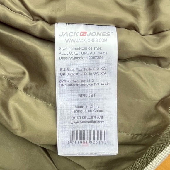 Jack & Jones J&J75 Hooded Bomber Olive and Cream Jacket Coat Size XL - Picture 7 of 7